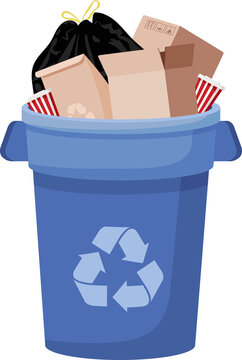 blue trash recycle plastic trash bin and paper box