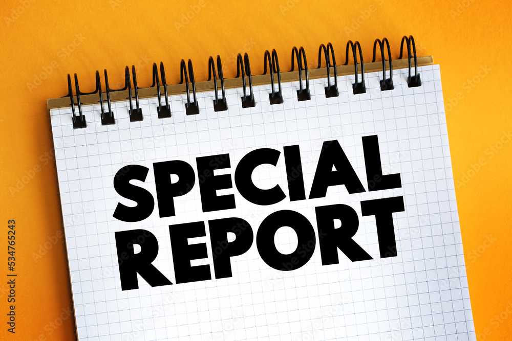 Poster special report text on notepad, concept background