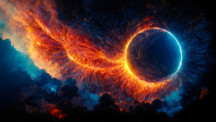 illustration on the theme Travel in space with stars and nebulae of the universe