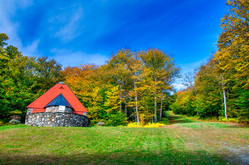 The Mountain Chapel in Stowe, Vermont. Foliage season