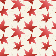 Obraz premium Red maple Japanese leaves on a beige background with a golden frame. Seamless pattern. Vector illustration on the autumn theme.