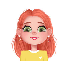 Cute Girl Illustration. Cartoon Avatar Portrait. Child Face Avatar. Smiling Little Girl. Kid Character.