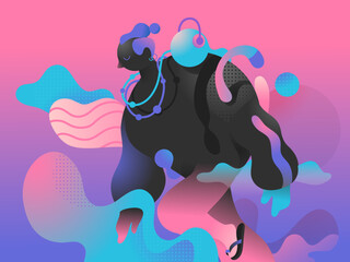 Gigante che cammina nel mondo fantastico tra le nuvole © Hurca!