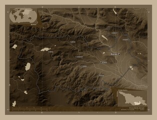 Kvemo Kartli, Georgia. Sepia. Labelled points of cities