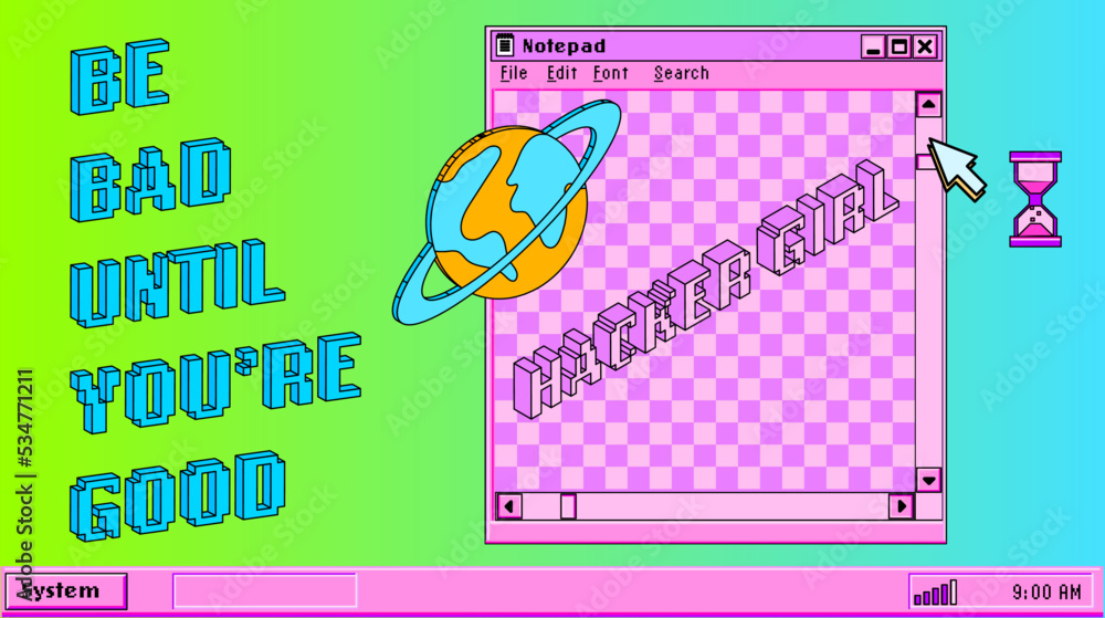 Poster Collage of retro user interface and icons in pastel pink colors. Vaporwave style illustration for the programming and DevOps subjects.