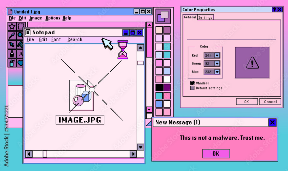 Leinwandbilder collage of retro user interface and icons in pastel pink colors. vaporwave style illustration for th