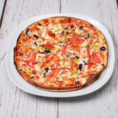 pizza on a wooden board