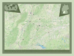 Baden-Wurttemberg, Germany. OSM. Major cities