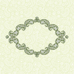 Floral paisley frame and paisley seamless background. Abstract Floral design elements. Hand drawn doodle Paisley border. Vintage frame. Floral label banner. Laurel Wreath of paisley pattern