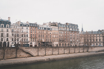 Parisian buildings along the Seine in Paris, France