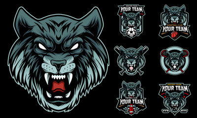 Wolf Head Mascot Logo with logo set for team football, basketball, lacrosse, baseball, hockey , soccer .suitable for the sports team mascot logo .vector illustration.