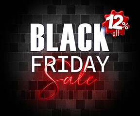 Obraz premium illustration with 3d elements black friday promotion banner 12 percent off sales increase