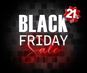 Obraz premium illustration with 3d elements black friday promotion banner 21 percent off sales increase
