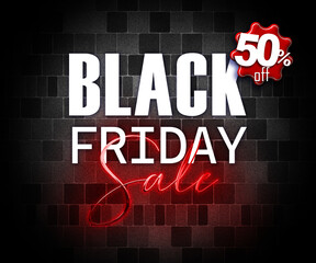 illustration with 3d elements black friday promotion banner 50 percent off sales increase
