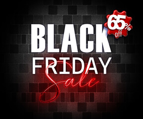 Obraz premium illustration with 3d elements black friday promotion banner 65 percent off sales increase