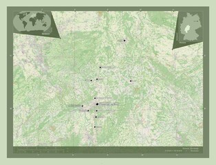 Hessen, Germany. OSM. Labelled points of cities