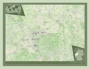 Fototapeta na wymiar Nordrhein-Westfalen, Germany. OSM. Labelled points of cities