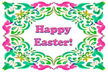 Happy Easter! Postcard template, colored background, 3D ornament, space for text