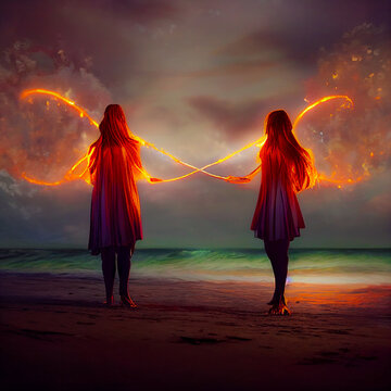 Twin Flame beach reunion "3D illustration"