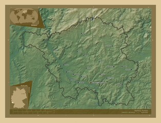 Saarland, Germany. Physical. Labelled points of cities