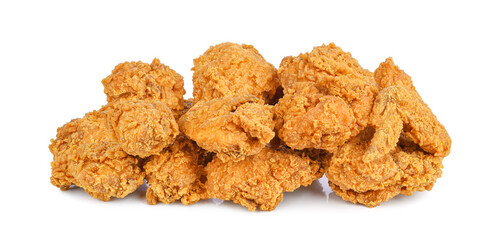 Heap of fried chicken isolated on white background.