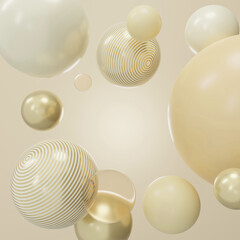 Abstract premium background with 3d geometric shapes. Dynamic wallpaper with 3d spheres balls. Decoration element, Modern cover design, trendy banner or poster, New Year and Celebration Concept.