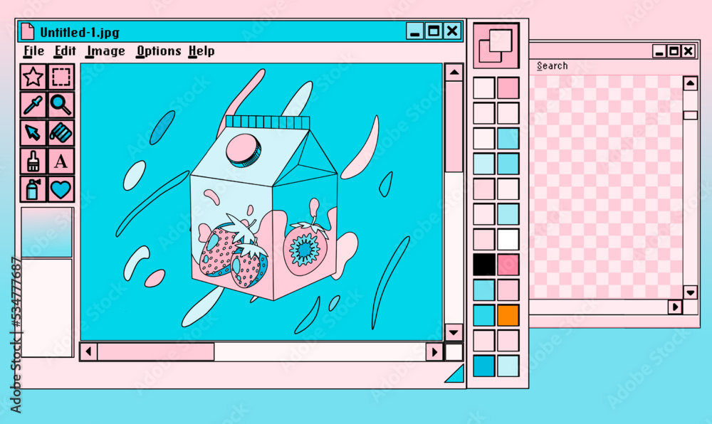 Poster Cute retro vaporwave style collage of user interface elements. Pixelated Y2K window boxes, tabs, buttons.