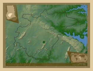 Ashanti, Ghana. Physical. Labelled points of cities
