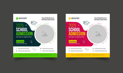 school education admission social media post layout. back to school promotion online marketing web banner for square flyer poster template. 