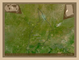 Bono, Ghana. Low-res satellite. Labelled points of cities