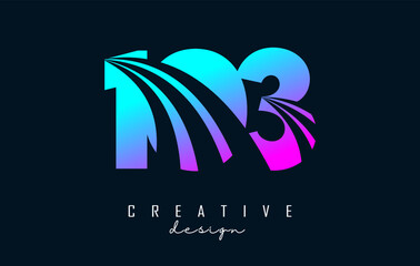 Colorful Creative number 103 logo with leading lines and road concept design. Number with geometric design.