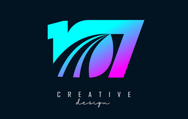 Colorful Creative number 107 logo with leading lines and road concept design. Number with geometric design.
