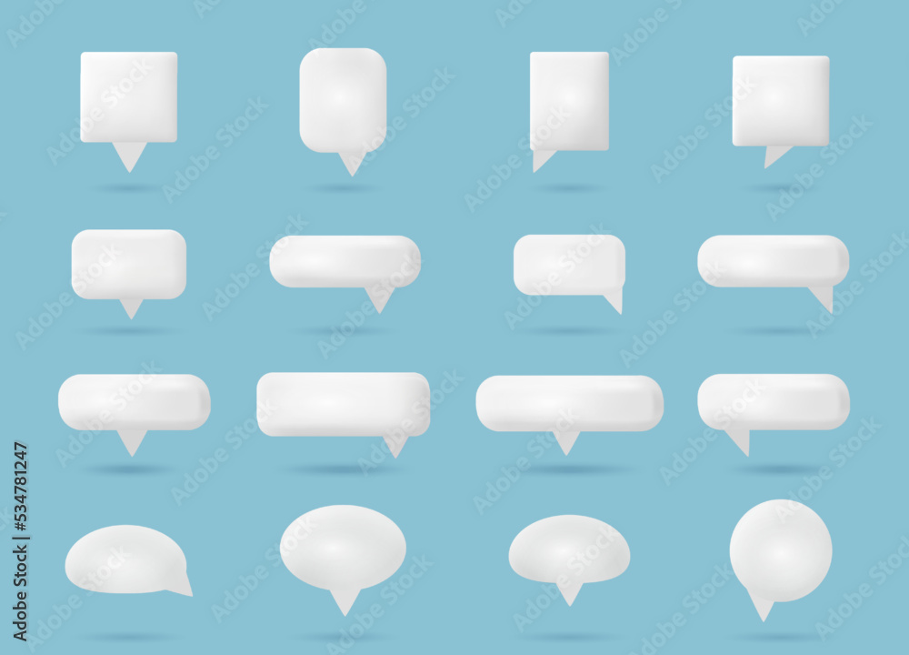 Aufkleber 3d speech bubbles for chat messages. conversation talk elements, white comments with shadows, online