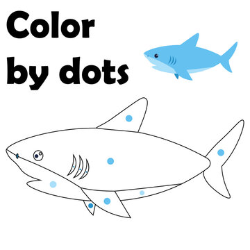Sea animal. Color by dots. Preschool kids drawing worksheet. Marine shark. Ocean fish painting. Developing task. Children study tutorial. Nursery game. Vector educational coloring page