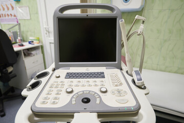Control panel of ultrasound machine in the clinic for examination