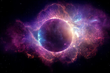 Astonishing Cosmic Wormhole Glowing Round Portal 3D Art Work Abstract Background. Super Massive Black Hole in Deep Space Fantastic Science Fiction Movie Scene. Distant Cosmic Worlds Stunning Wallpaper