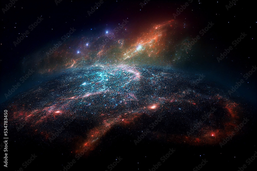 Wall mural massive stars cluster and cosmic nebula 3d visualization art work spectacular abstract background. g