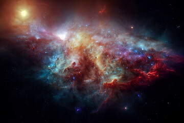 Fototapeta na wymiar Wonderful Cosmic Nebula 3D Visualization Art Work Awesome Abstract Background. Cosmos Stars Cluster Structure Stunning Astrophotography Magnificent Wallpaper. Astronomy and Deep Space Exploration