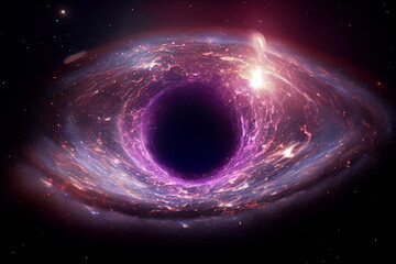 Supermassive Black Hole in The Center of Eye Galaxy 3D Art Work Awesome Abstract Background. Majestic Giant Cosmic Wormhole Portal in Deep Space Stunning Wallpaper. Distant Cosmos Researching Artwork - obrazy, fototapety, plakaty