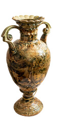 Large antique porcelain golden vase with drawings