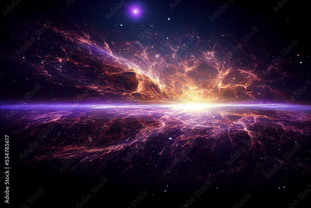 Wall mural explosion of neutron star 3d visualization art work awesome abstract background. majestic flaming ra