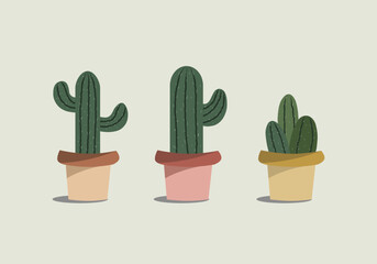 set cactus in a pot, set of cactus vector illustration, cactus vector