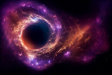 Obraz premium Super Massive Black Hole Swallows Galaxy 3D Visualization Art Work Spectacular Abstract Background. Deep Space Incredible Giant Cosmic Wormhole Stunning Wallpaper. Distant Cosmos Research Artwork