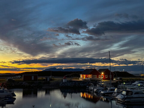 Sunset in Salhus marina,Brønnøysund,Nordland county,Norway,
