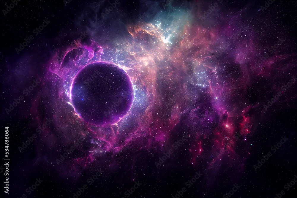 Wall mural cosmic portal to another dimension 3d art purple stunning celestial abstract background. deep space 