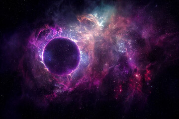 Cosmic Portal to Another Dimension 3D Art Purple Stunning Celestial Abstract Background. Deep Space Massive Wormhole Fantastic Science Fiction Movie Scene. Distant Cosmic Worlds Spectacular Wallpaper - obrazy, fototapety, plakaty