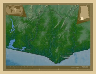 Western, Ghana. Physical. Labelled points of cities