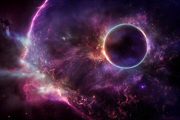 Fototapeta na wymiar Astonishing Cosmic Wormhole Portal 3D Artwork Awesome Purple Abstract Background. Super Massive Black Hole in Deep Space Fantastic Science Fiction Movie Scene. Distant Cosmic Worlds Stunning Wallpaper