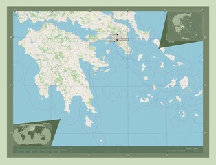 Attica, Greece. OSM. Labelled points of cities