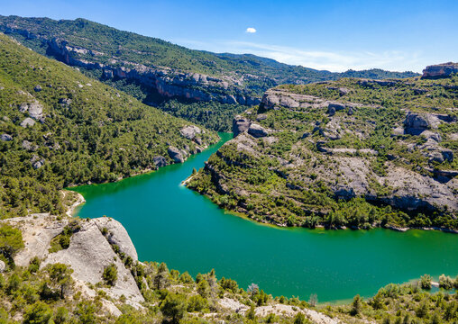 Margalef reservoir in Monsant nature park, Catalonia, spain
